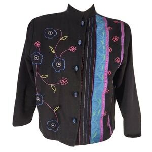 Reversal USA Jacket XL Woman's Extra Large Embroidered Button Down Ladies Black